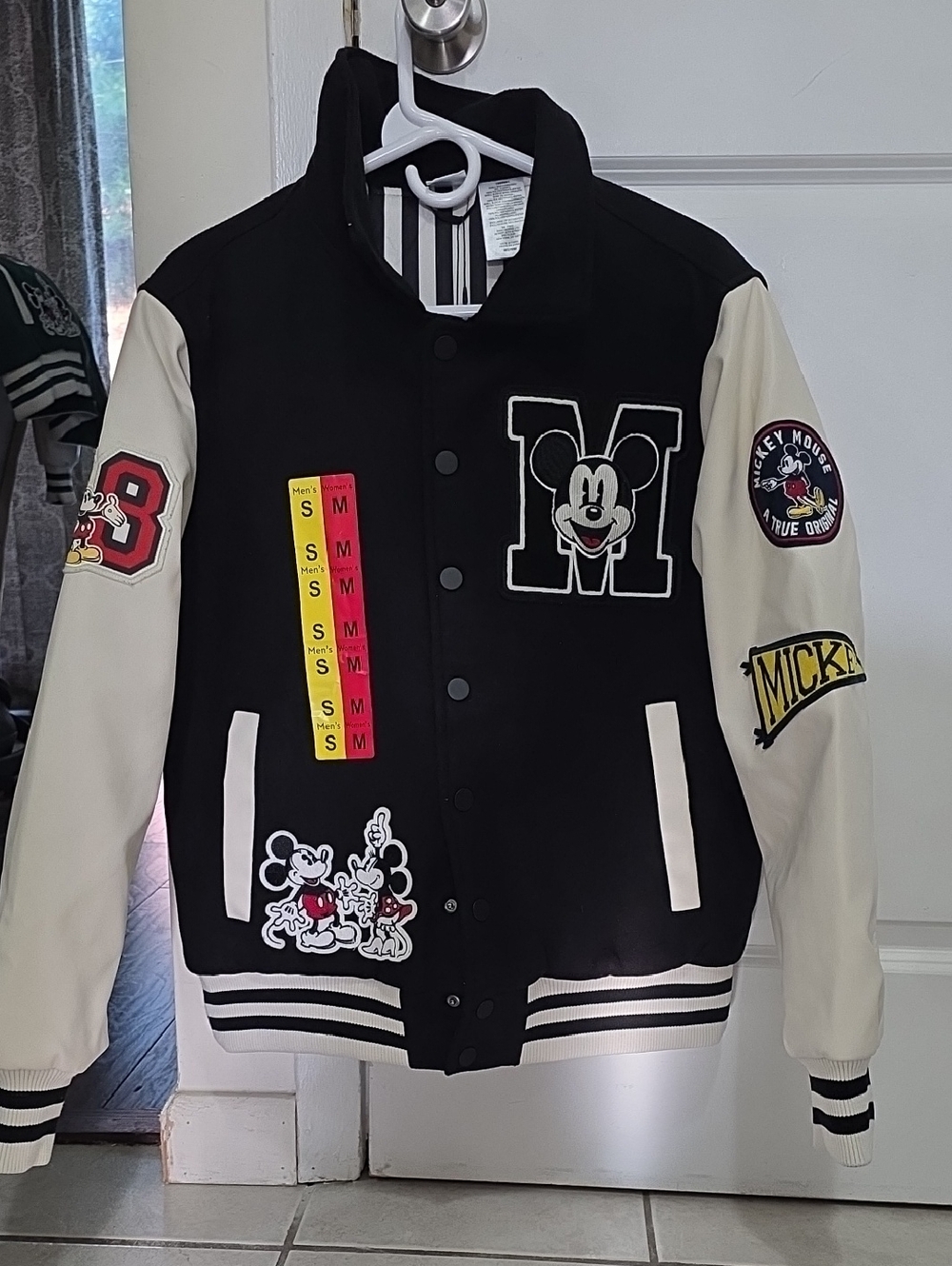 Disney Mickey Mouse Black and Cream Varsity Jacket with Patches